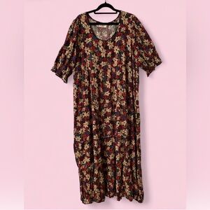 Natural Life Floral Boho Tiered Cottagecore Prairie Maxi Dress Size XL